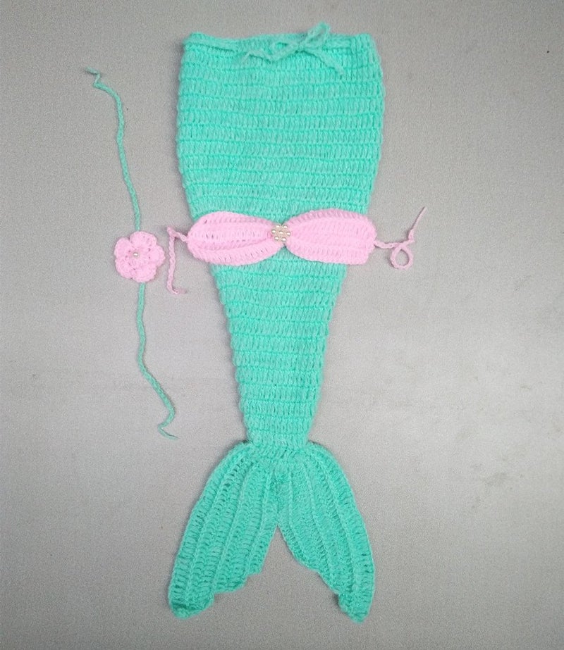 SUNBABY Newborn Photography Props Baby Knitting Wool Material Photography Costume Cute Animal Style Baby Crochet Clothes (Light Green Mermaid) - Image 3